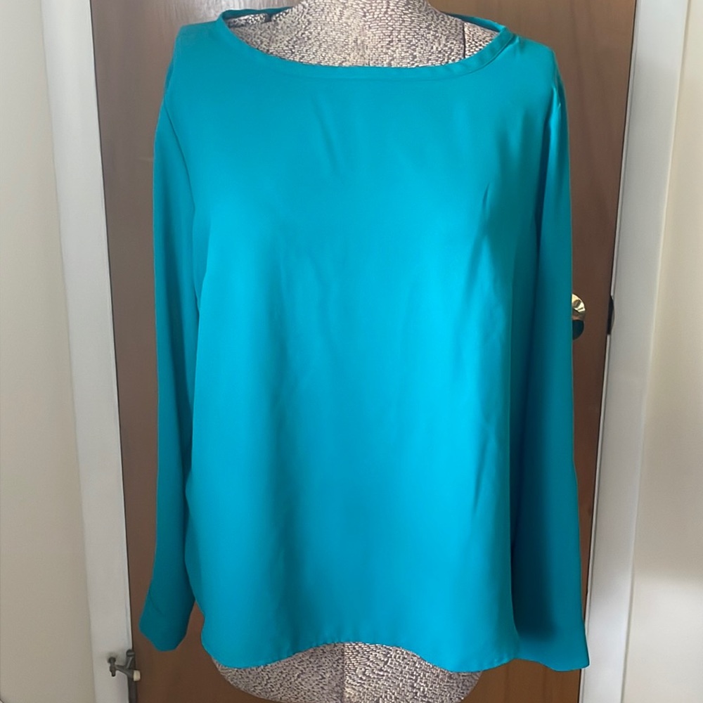 Nine West Womens XL Jade Green Long Sleeve Blouse Scoop Neck
